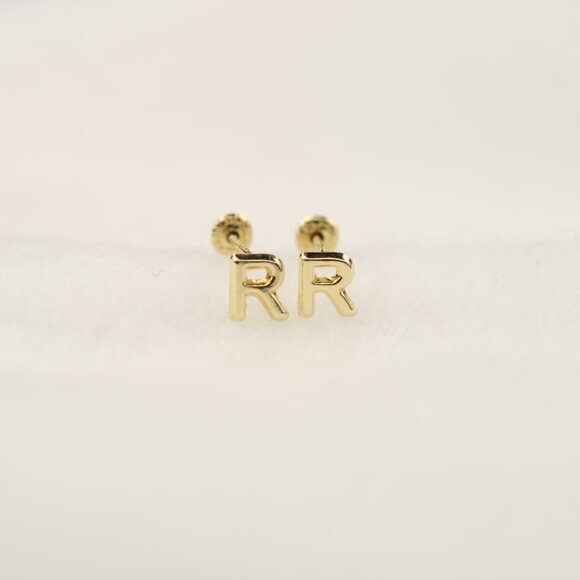 14K Solid Gold Initial Stud Earrings • Perfect Gift For Girls & Teens. - Picture 11 of 13